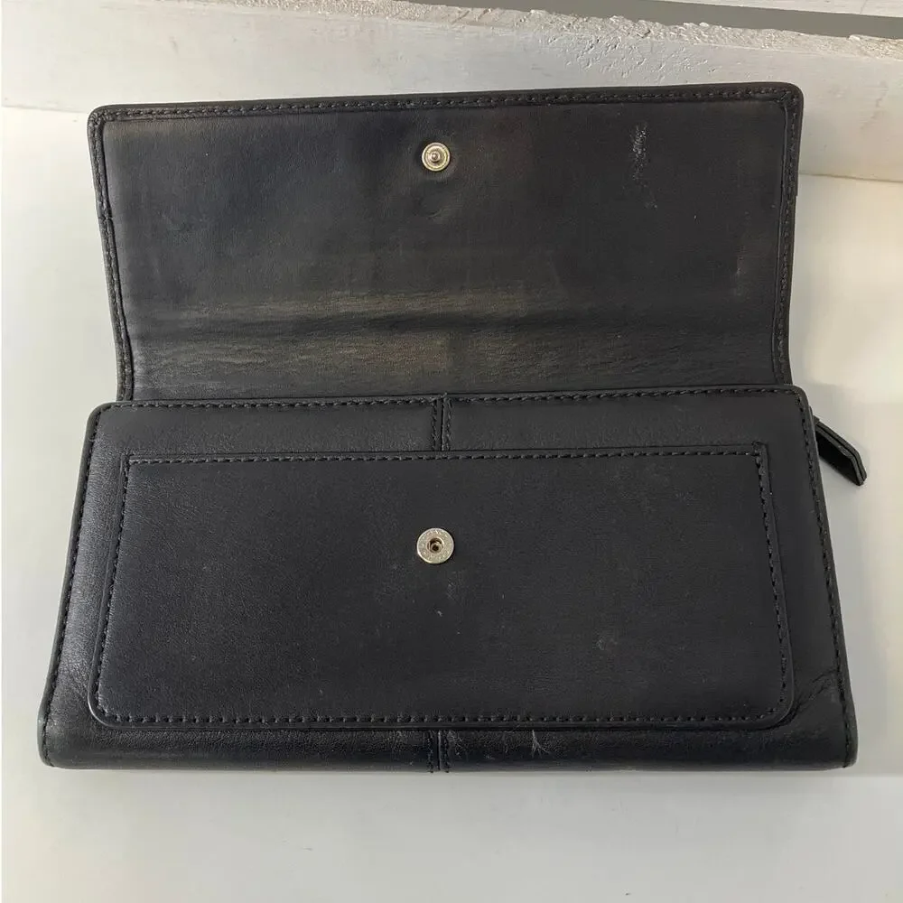 COACH LARGE BLACK SMOOTH LEATHER WALLET WITH EMBOSSED LOGO